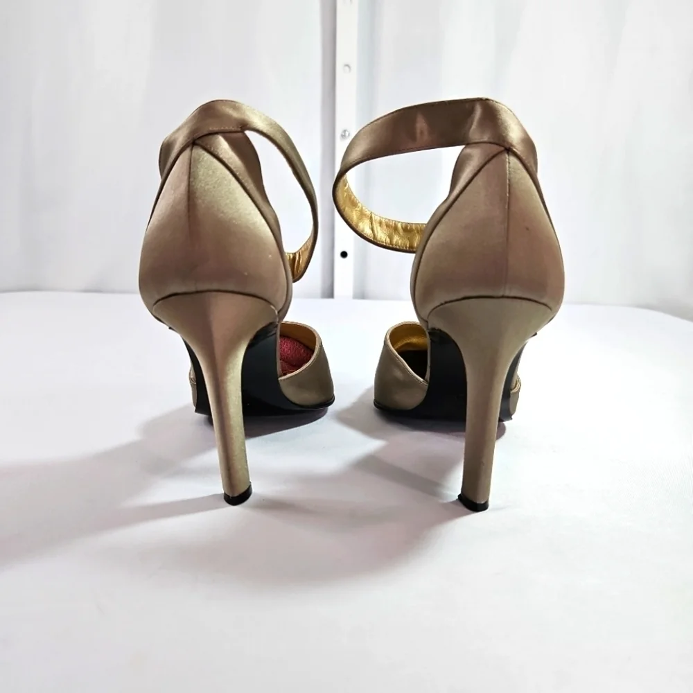 Vintage Yves Saint Laurent Satin Green/Gray D'Orsay Heels Size 8.5 - Picture 3 of 8